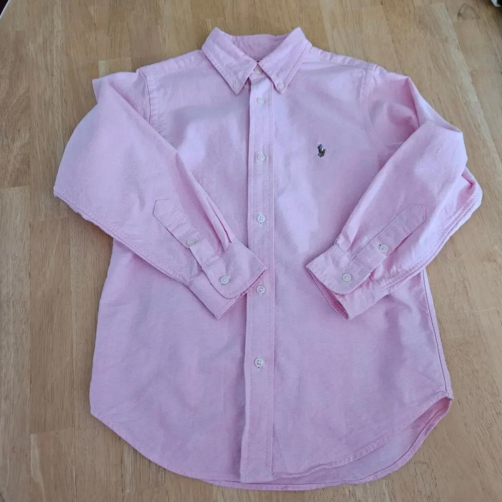 Ralph Lauren Boy's Sz 6 Cotton Button Down Shirt Polo Pony Pink EUC